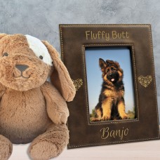 Fluffy Butt Dog Lover Rustic Brown and Gold Leatherette Photo Frame Small