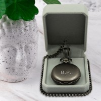 Engraved Monogram and Message on Metal Grey Pocket Watch