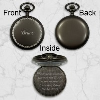 Swirl Name  and Message Engraved on Metal Grey Pocket Watch