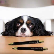 Rescued by My Dog Personalised Leatherette Pen - Black Engraved Gold