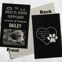 Puppy Angel Vs Demon Photo Personalised Leatherette Journal - Black Engraved Silver