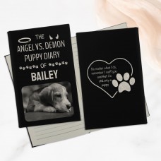 Puppy Angel Vs Demon Photo Personalised Leatherette Journal - Black Engraved Silver