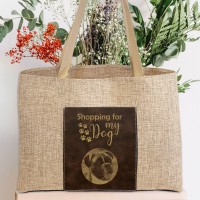 Shopping for My Dog Photo Tote Bag - Burlap Rustic Brown Gold Leatherette