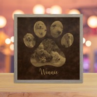 Love My Dog Paw Print 5 Photo Collage - Rustic Brown Gold Leatherette