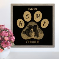 Rescue Dog Forever Home Paw Print Photo - Black Gold Leatherette