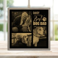Best Dog Dad 3 Photo Collage - Black Gold Leatherette