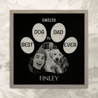 Best Dog Dad Paw Print Photo - Black Silver Leatherette
