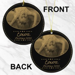 Double Photo Name and Message Ornament (Black/Gold)