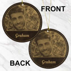 Double Photo and Name Ornament (Rustic/Gold)