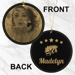 Photo and Name With Bells Ornament (Black/Gold)