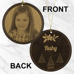Photo Name With Christmas Trees Ornament (Rustic/Gold)