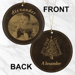 First Christmas Tree Photo Ornament (Rustic/Gold)