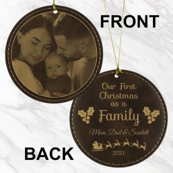 First Family Christmas Photo Ornament (Rustic/Gold)