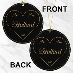 Mr and Mrs Heart Frame Ornament (Black/Gold)