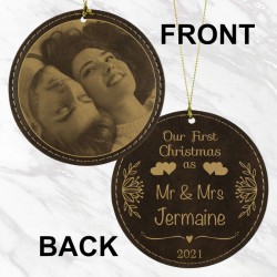 Our First Christmas Photo Ornament (Rustic/Gold)